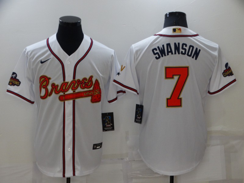 Men's Atlanta Braves Dansby Swanson #7 White Jersey